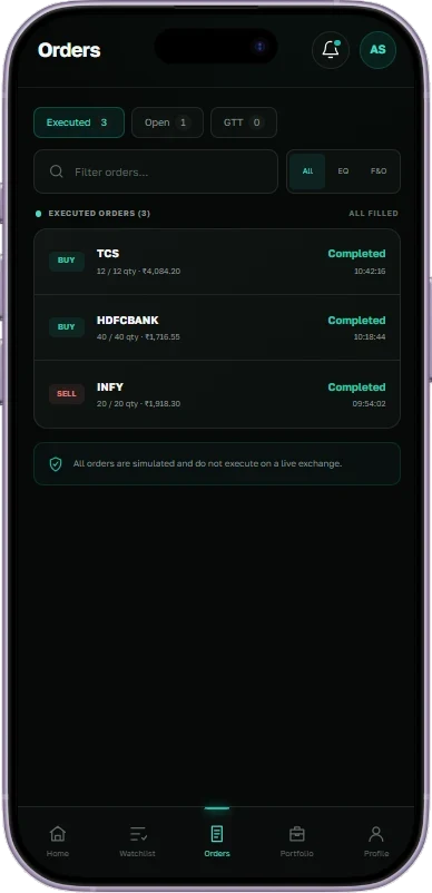 Orders screen